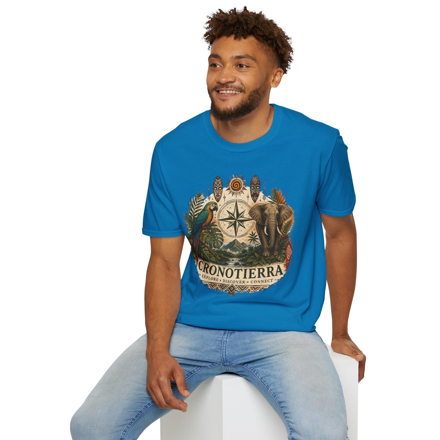 Safari Compass T‑Shirt — Vintage Elephant & Parrot Adventure Tee