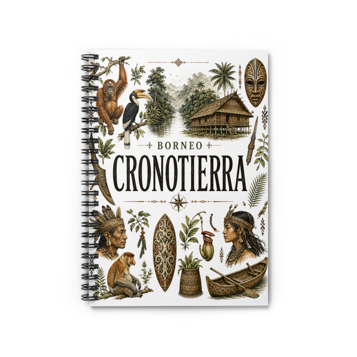 Cronotierra Borneo Expedition Spiral Notebook — Vintage Tropical Travel Journal