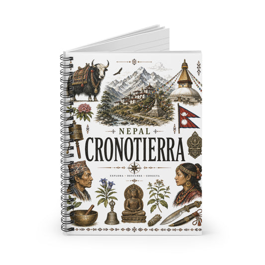 Cronotierra Illustrated Nepal Journal — Vintage Spiral Travel Notebook