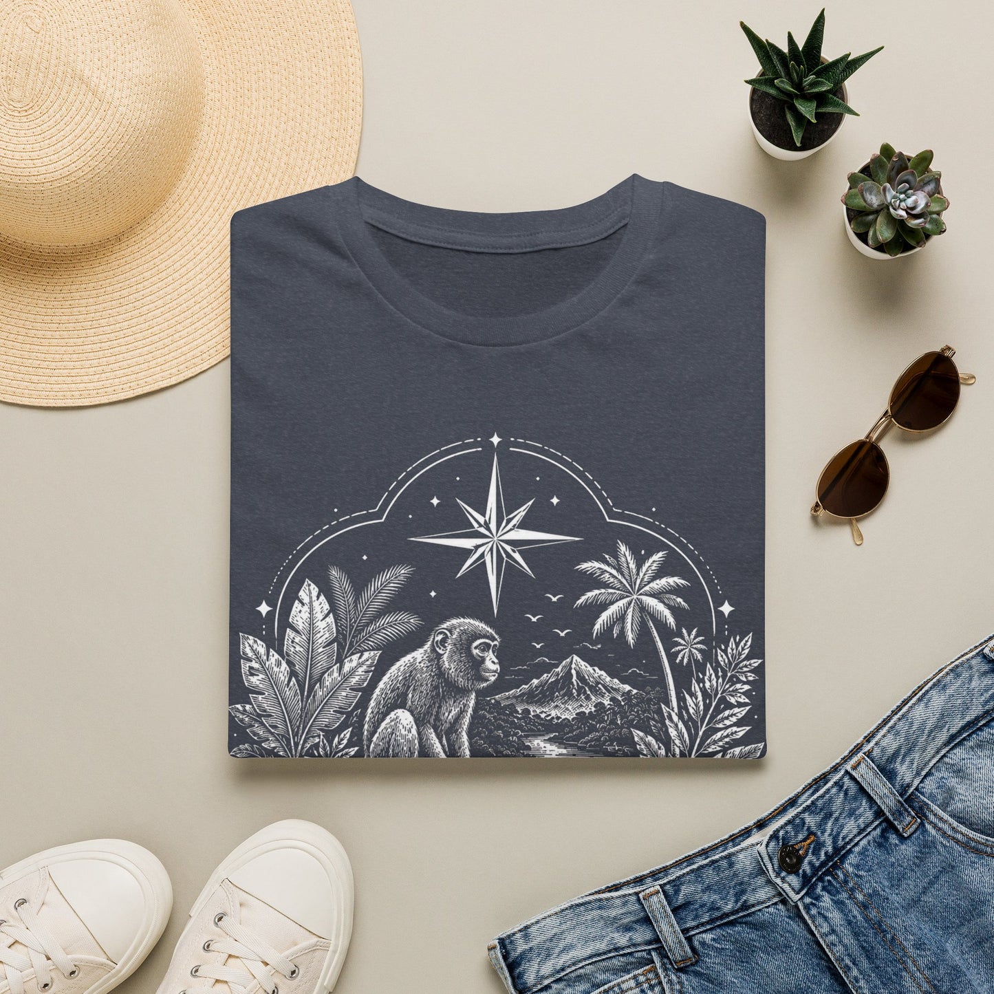 Adventure Monkey T-Shirt — 'Cronotierra' Vintage Jungle Compass Tee