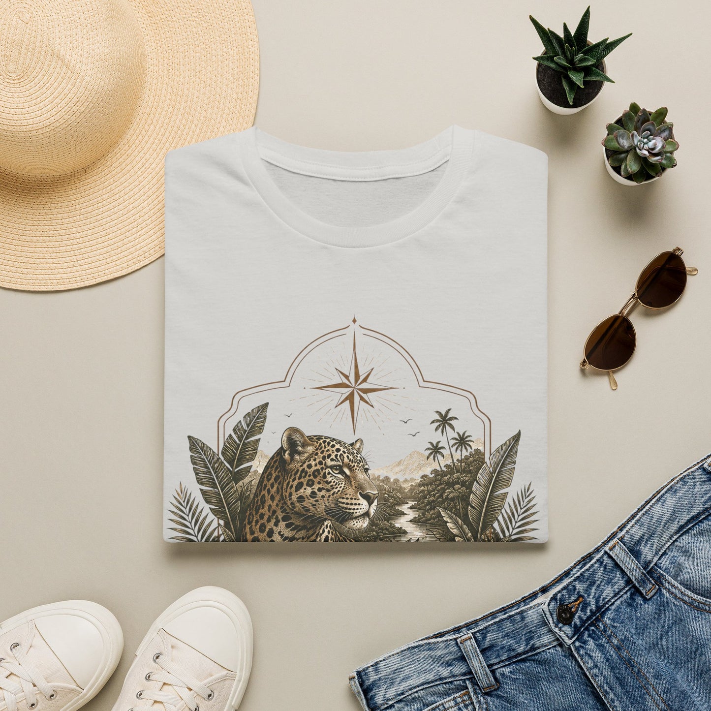 Leopard Compass T‑Shirt — Cronotierra Vintage Jungle Graphic Tee