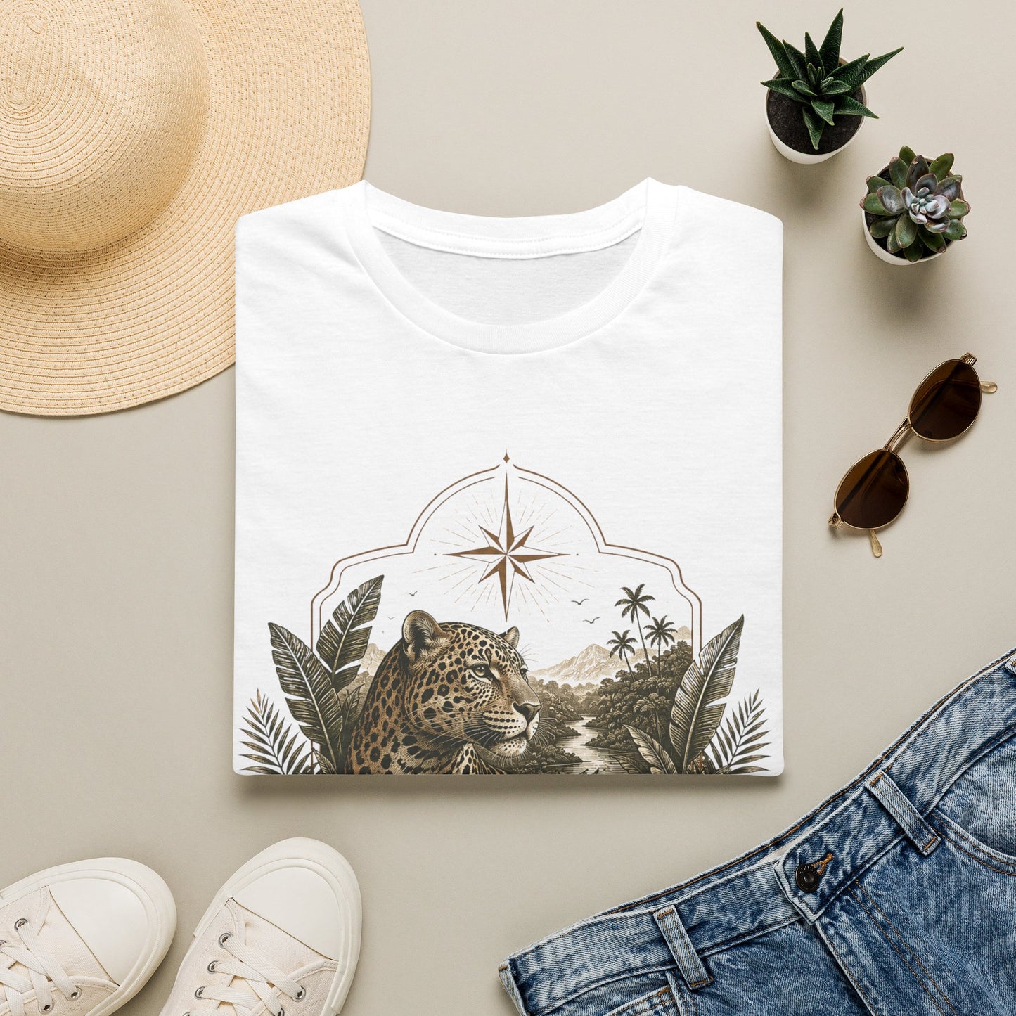 Leopard Compass T‑Shirt — Cronotierra Vintage Jungle Graphic Tee