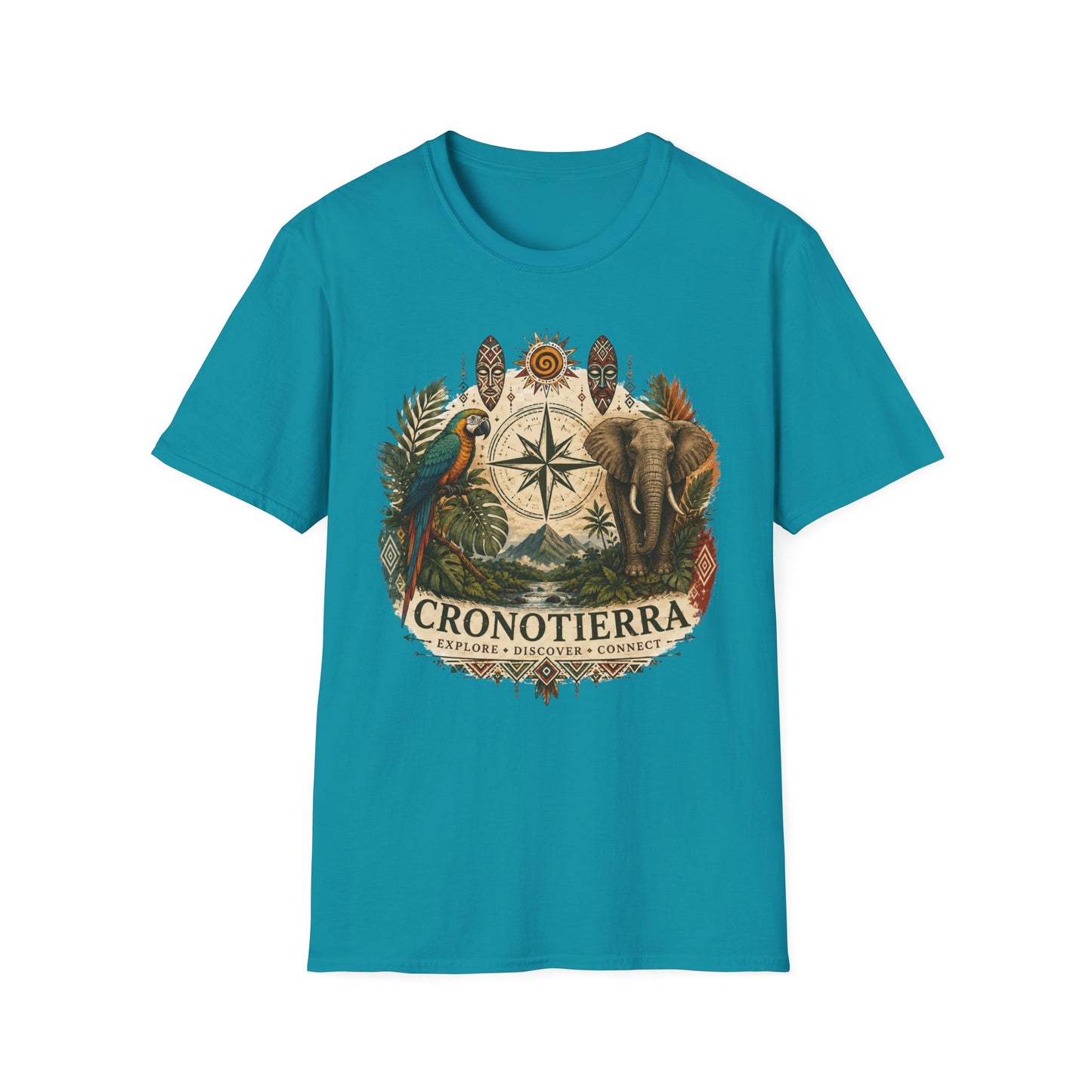 Safari Compass T‑Shirt — Vintage Elephant & Parrot Adventure Tee