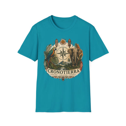 Camiseta Bússola Safári — Estampa Vintage de Elefante e Papagaio para Aventureiros