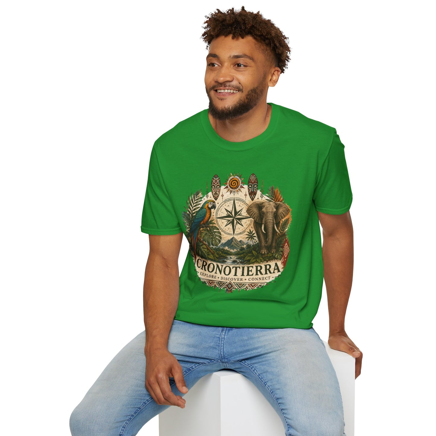 Safari Compass T‑Shirt — Vintage Elephant & Parrot Adventure Tee