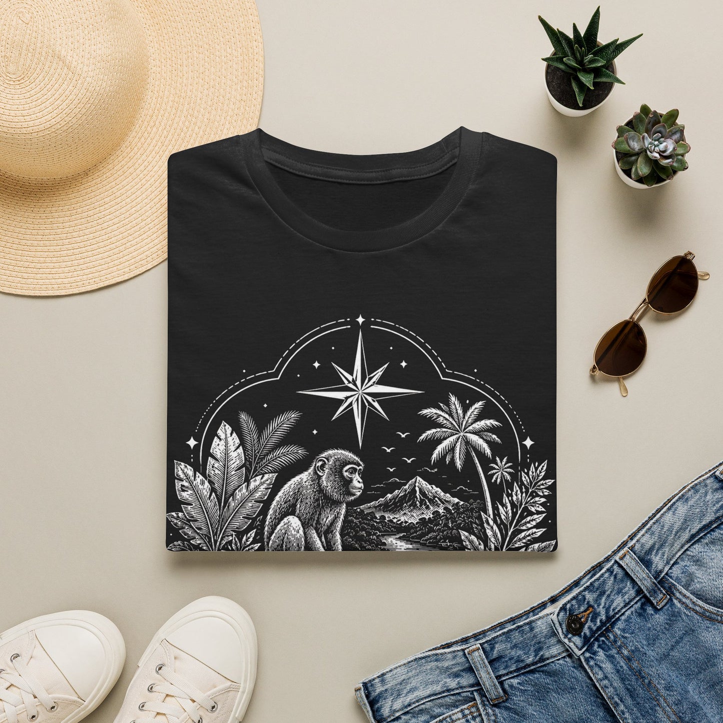 Adventure Monkey T-Shirt — 'Cronotierra' Vintage Jungle Compass Tee
