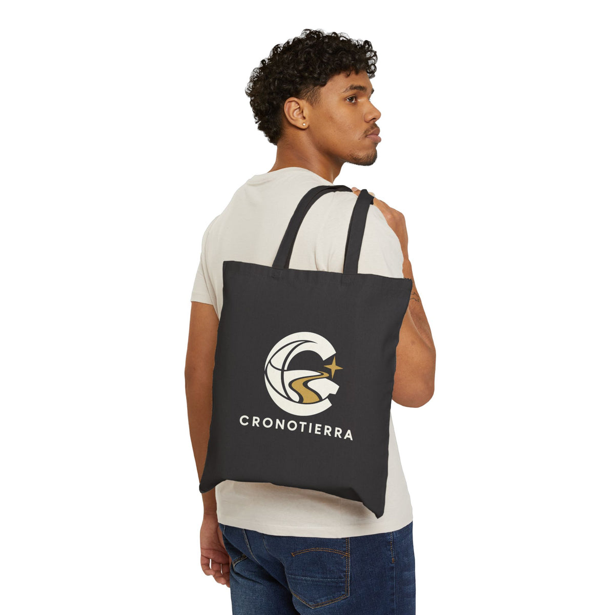 Cronotierra Black & White Logo Tote Bag — Heavy Cotton Canvas Shopper