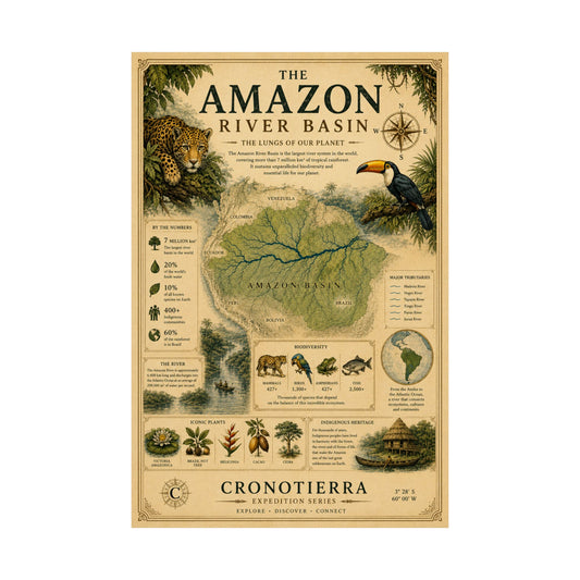Cronotierra Amazon River Basin Vintage Map Poster