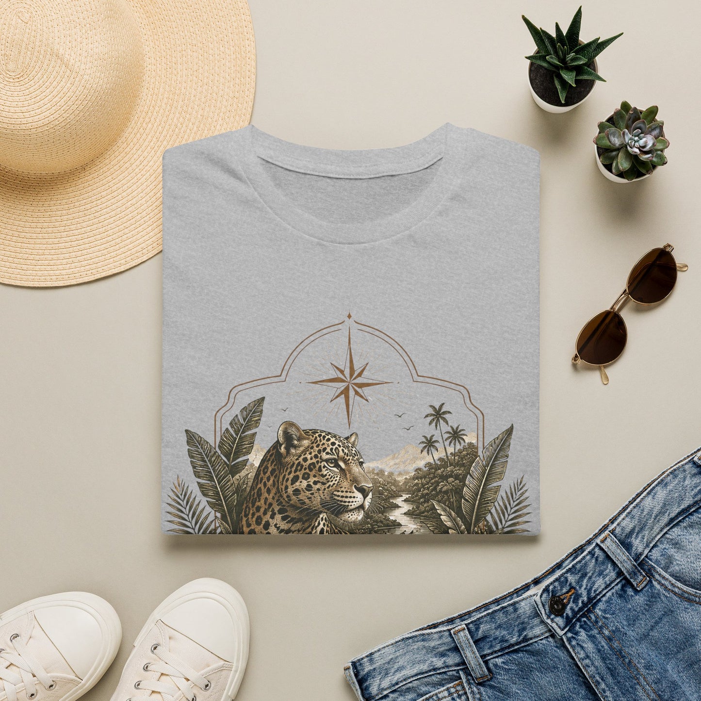 Leopard Compass T‑Shirt — Cronotierra Vintage Jungle Graphic Tee
