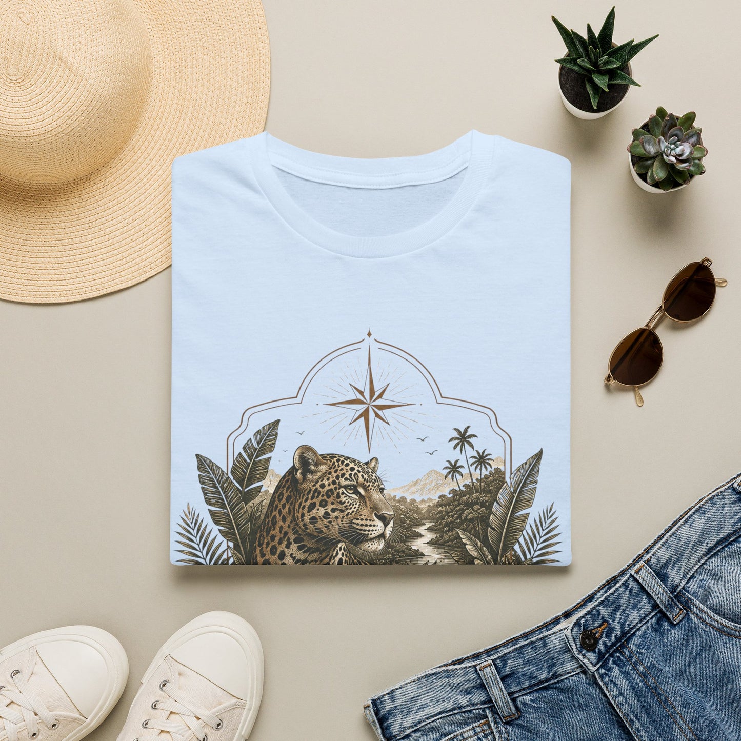Leopard Compass T‑Shirt — Cronotierra Vintage Jungle Graphic Tee