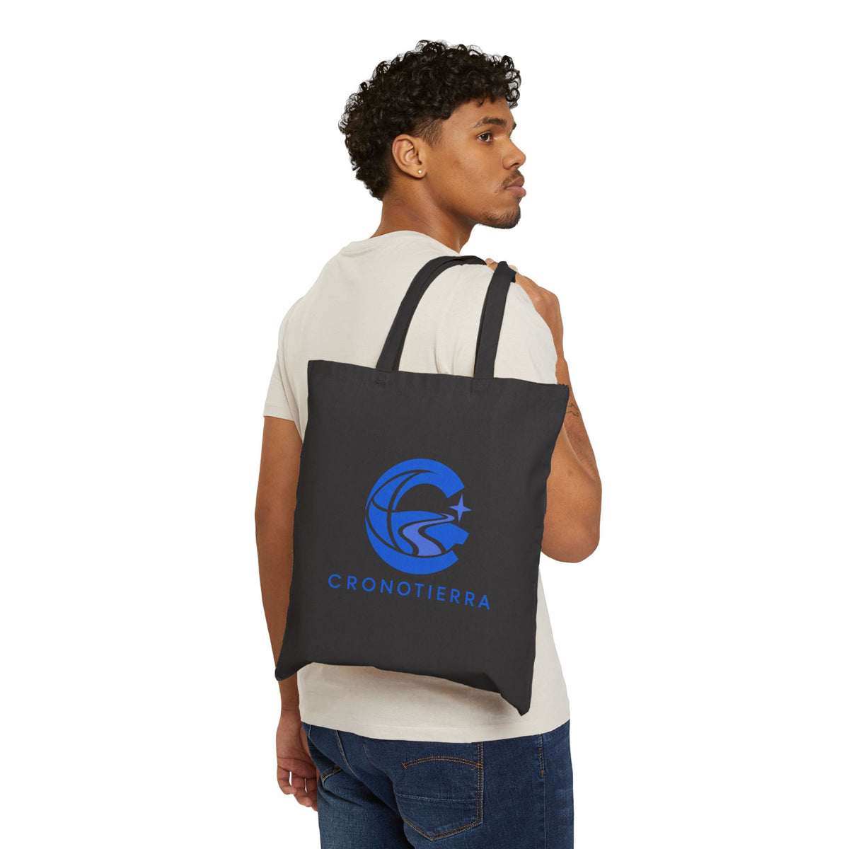 Cronotierra Blue Logo Tote Bag — Heavy Cotton Canvas Shopper
