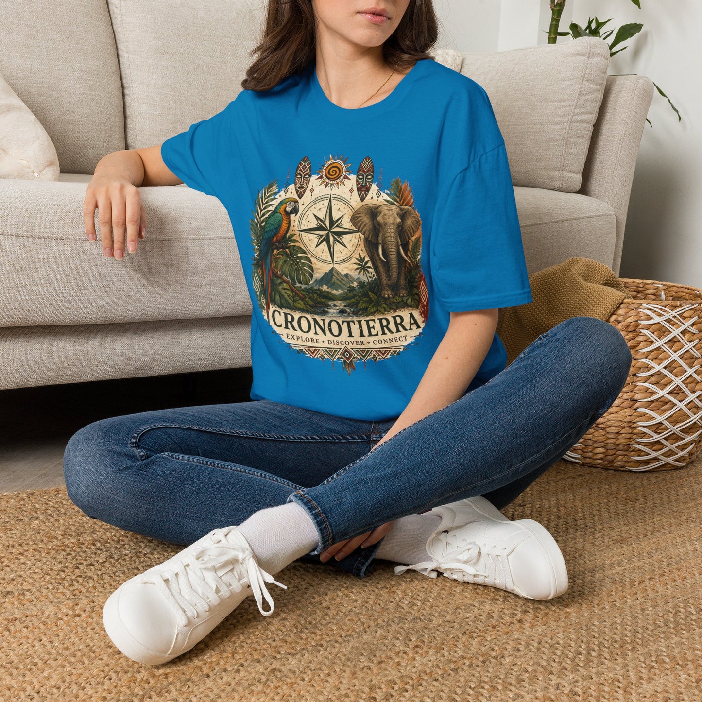 Safari Compass T‑Shirt — Vintage Elephant & Parrot Adventure Tee