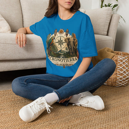 Camiseta Bússola Safári — Estampa Vintage de Elefante e Papagaio para Aventureiros