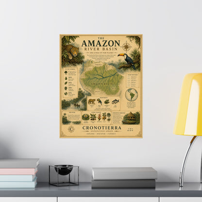 Póster de Mapa Vintage de la Cuenca del Río Amazonas Cronotierra