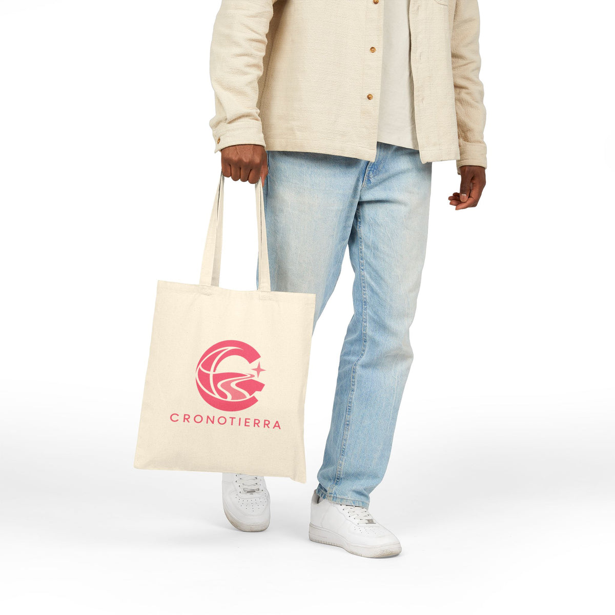 Cronotierra Pink Logo Tote Bag — Heavy Cotton Canvas Shopper