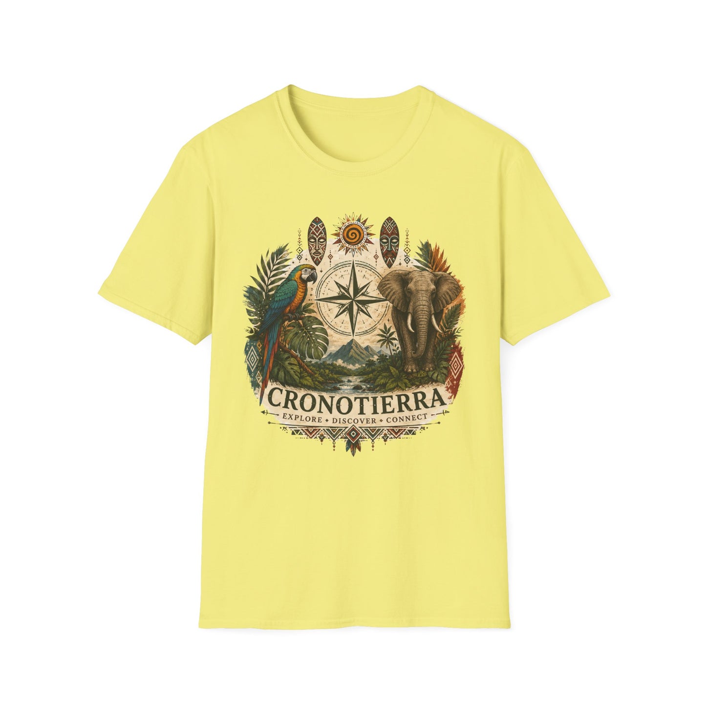 Safari Compass T‑Shirt — Vintage Elephant & Parrot Adventure Tee