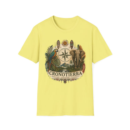 Camiseta Bússola Safári — Estampa Vintage de Elefante e Papagaio para Aventureiros