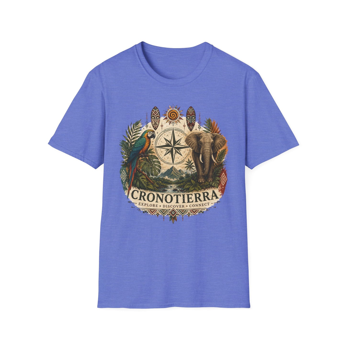 Safari Compass T‑Shirt — Vintage Elephant & Parrot Adventure Tee