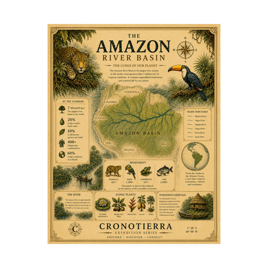 Cronotierra Amazon River Basin Vintage Map Poster