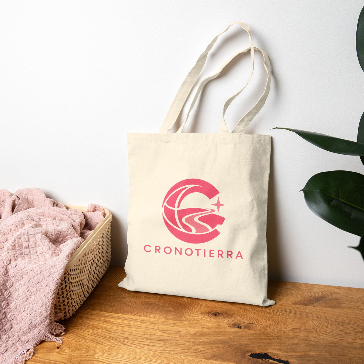 Cronotierra Pink Logo Tote Bag — Heavy Cotton Canvas Shopper
