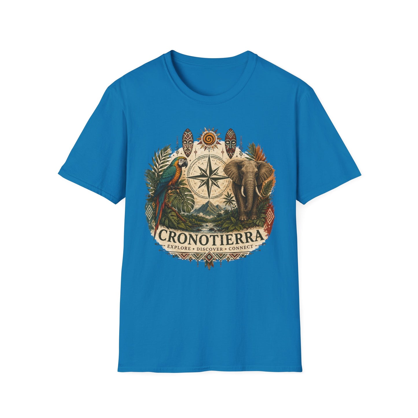 Safari Compass T‑Shirt — Vintage Elephant & Parrot Adventure Tee