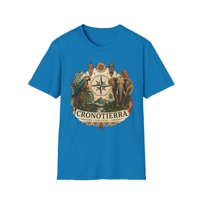 Camiseta Bússola Safári — Estampa Vintage de Elefante e Papagaio para Aventureiros