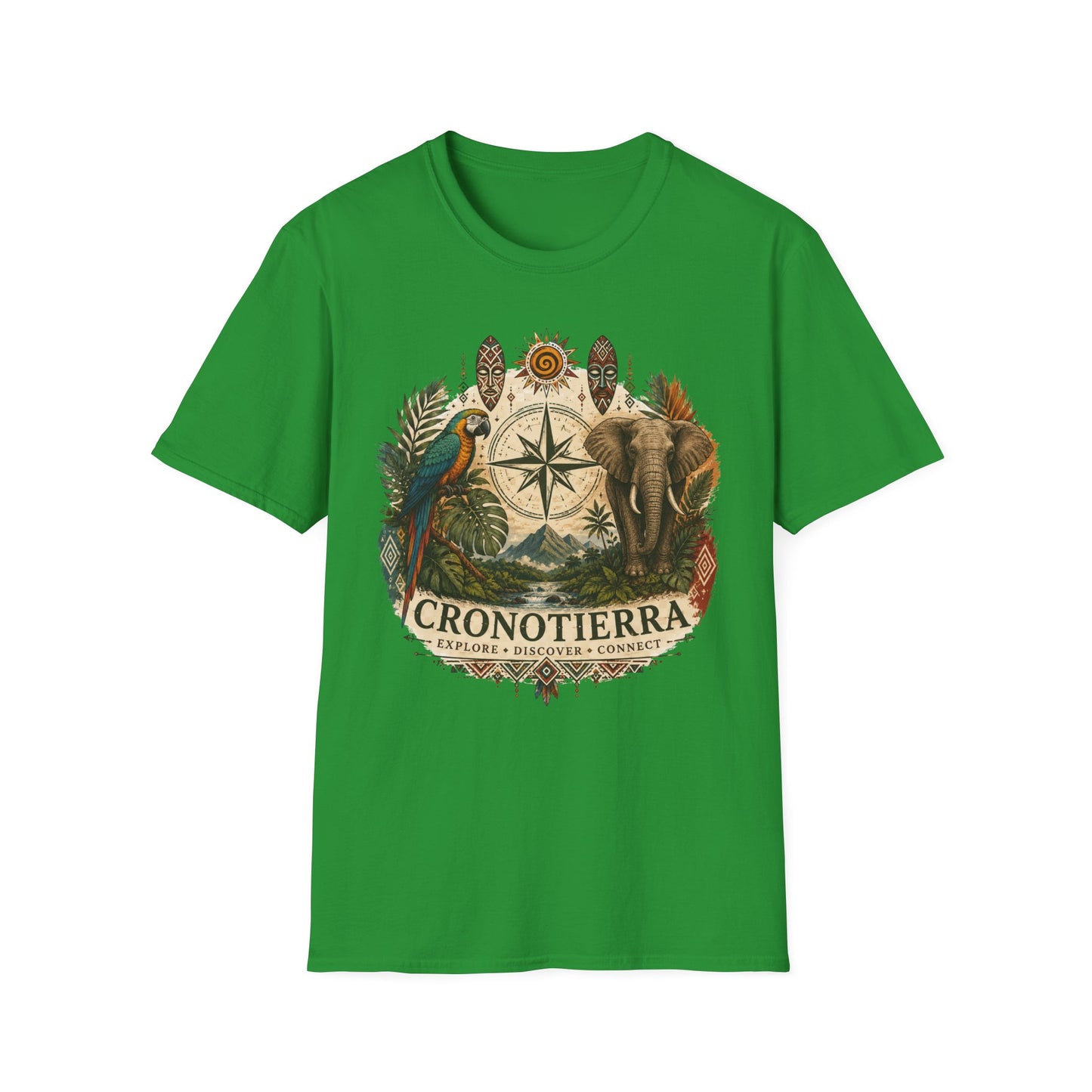 Safari Compass T‑Shirt — Vintage Elephant & Parrot Adventure Tee