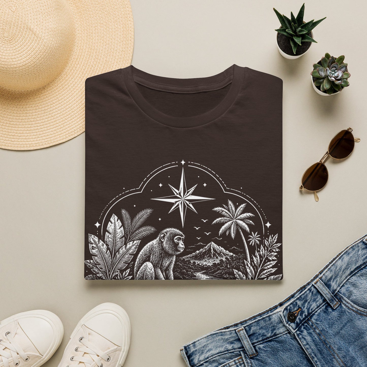 Adventure Monkey T-Shirt — 'Cronotierra' Vintage Jungle Compass Tee