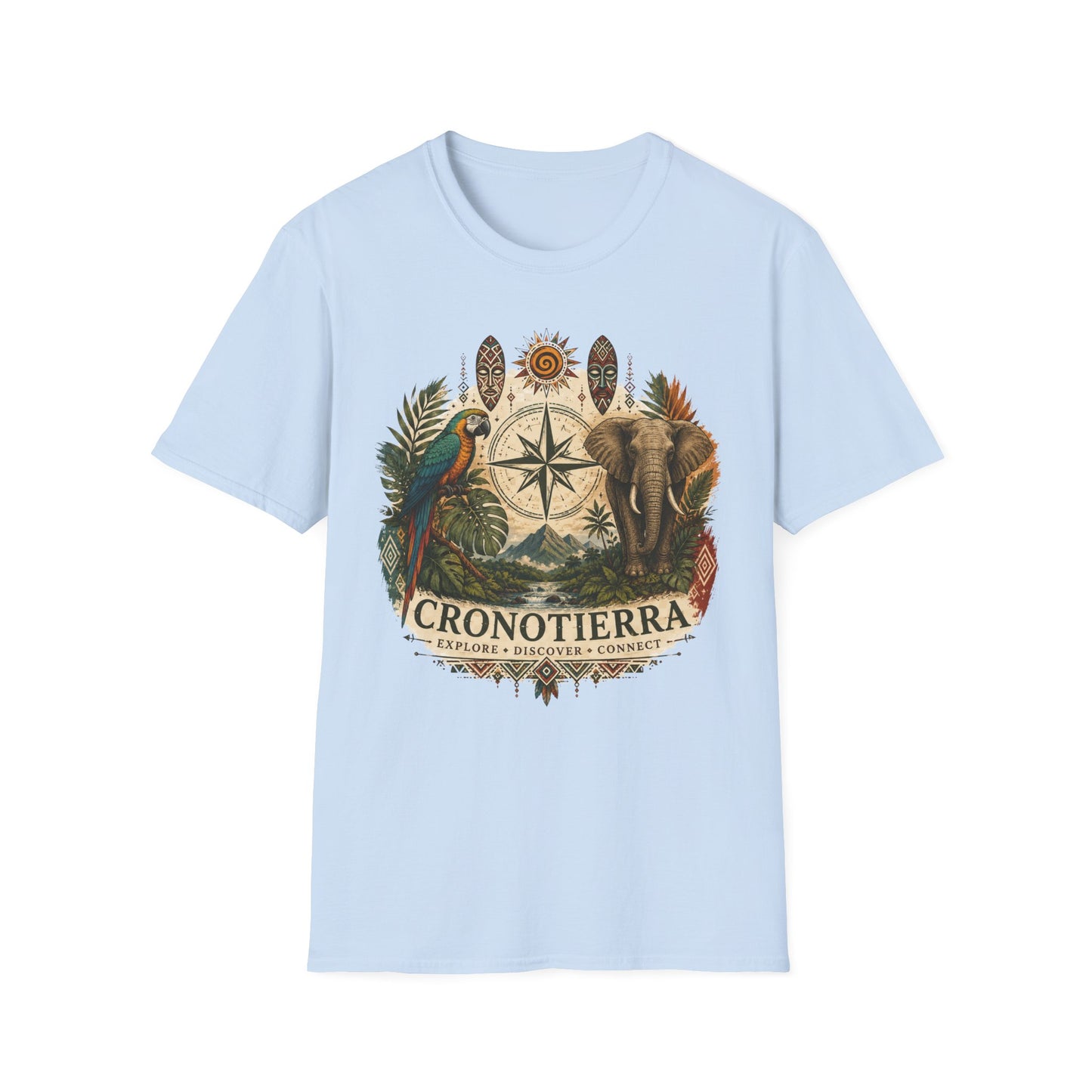 Safari Compass T‑Shirt — Vintage Elephant & Parrot Adventure Tee