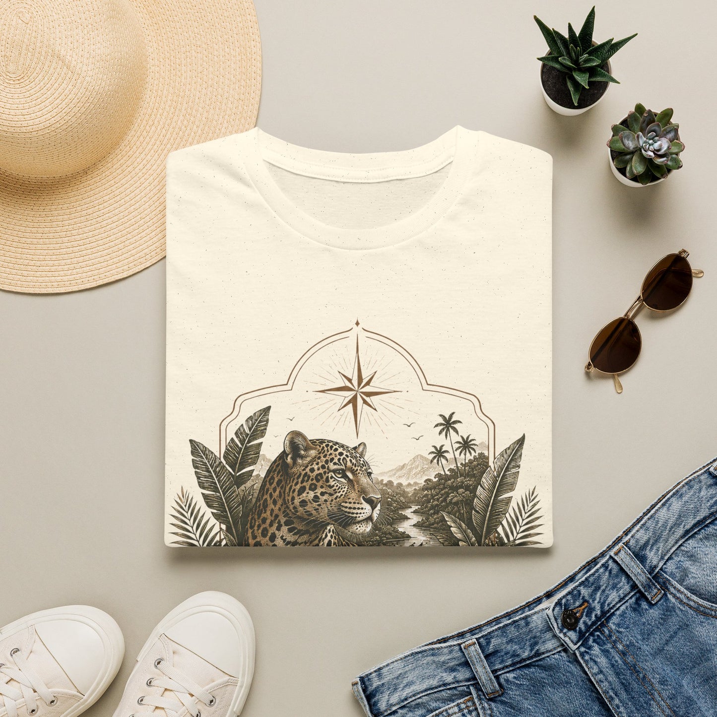 Leopard Compass T‑Shirt — Cronotierra Vintage Jungle Graphic Tee