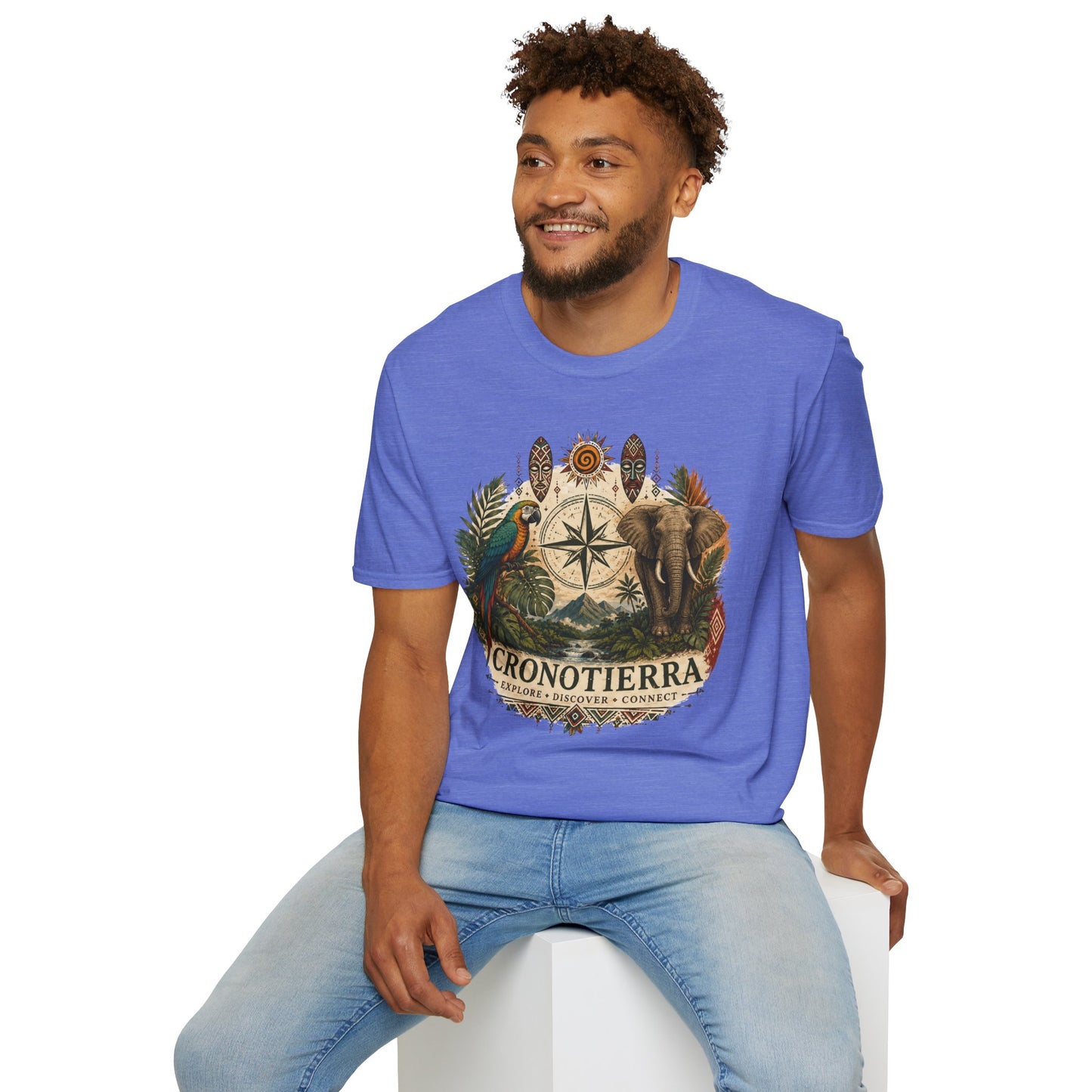 Safari Compass T‑Shirt — Vintage Elephant & Parrot Adventure Tee