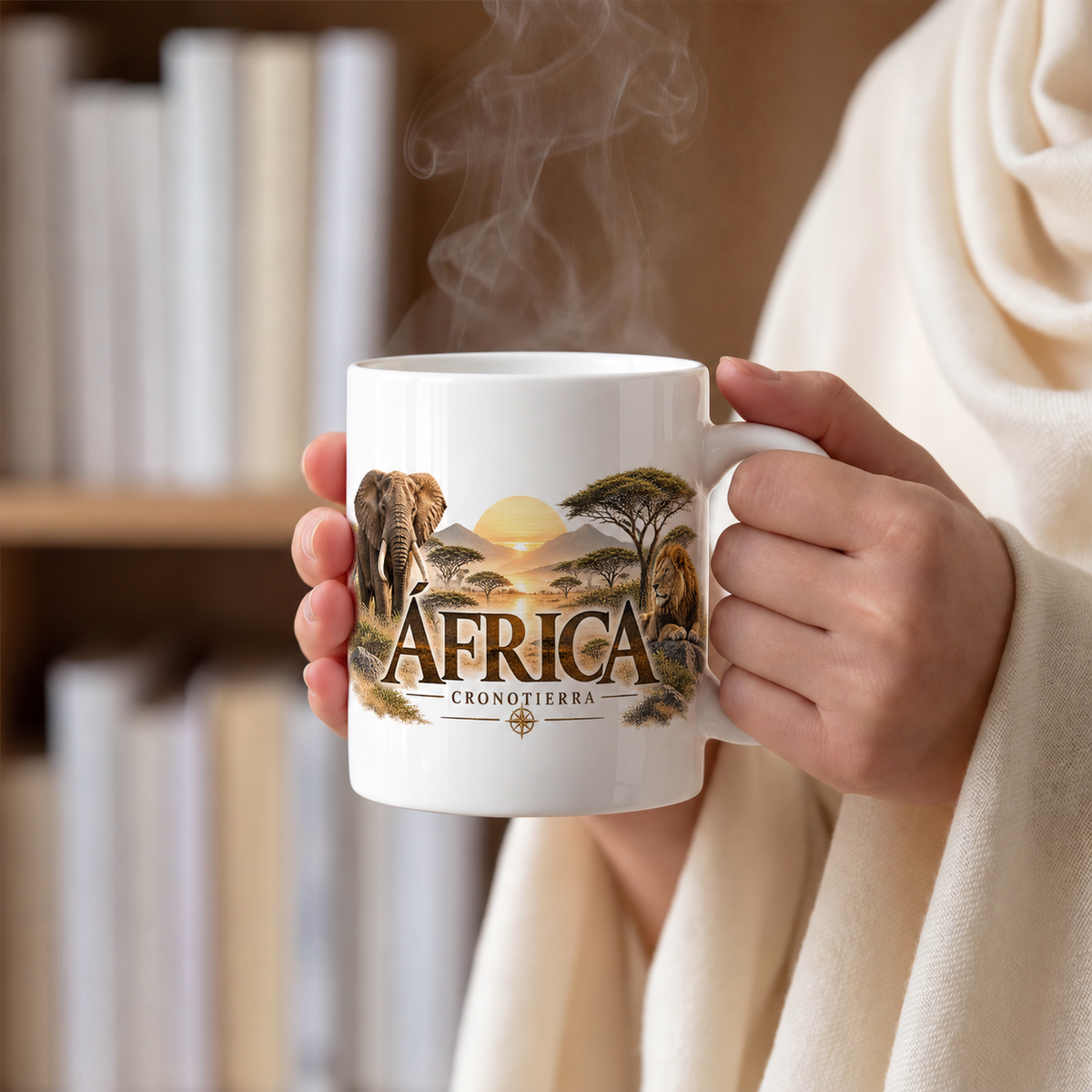 Africa Safari Mug — Elephant & Lion Adventure Coffee Cup | Cronotierra