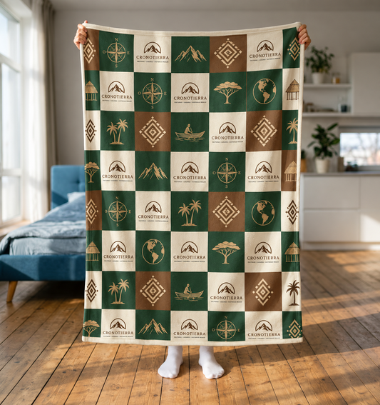 Cronotierra Adventure Patchwork Velveteen Blanket | Explorer Throw