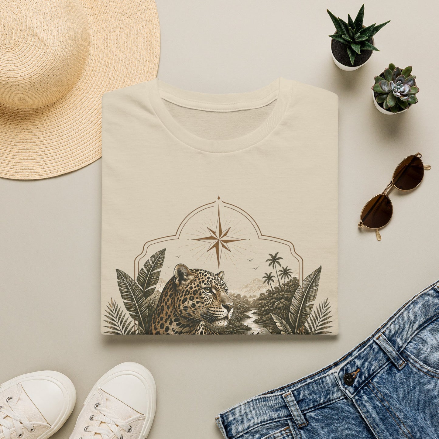 Leopard Compass T‑Shirt — Cronotierra Vintage Jungle Graphic Tee