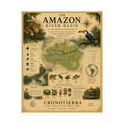 Póster de Mapa Vintage de la Cuenca del Río Amazonas Cronotierra
