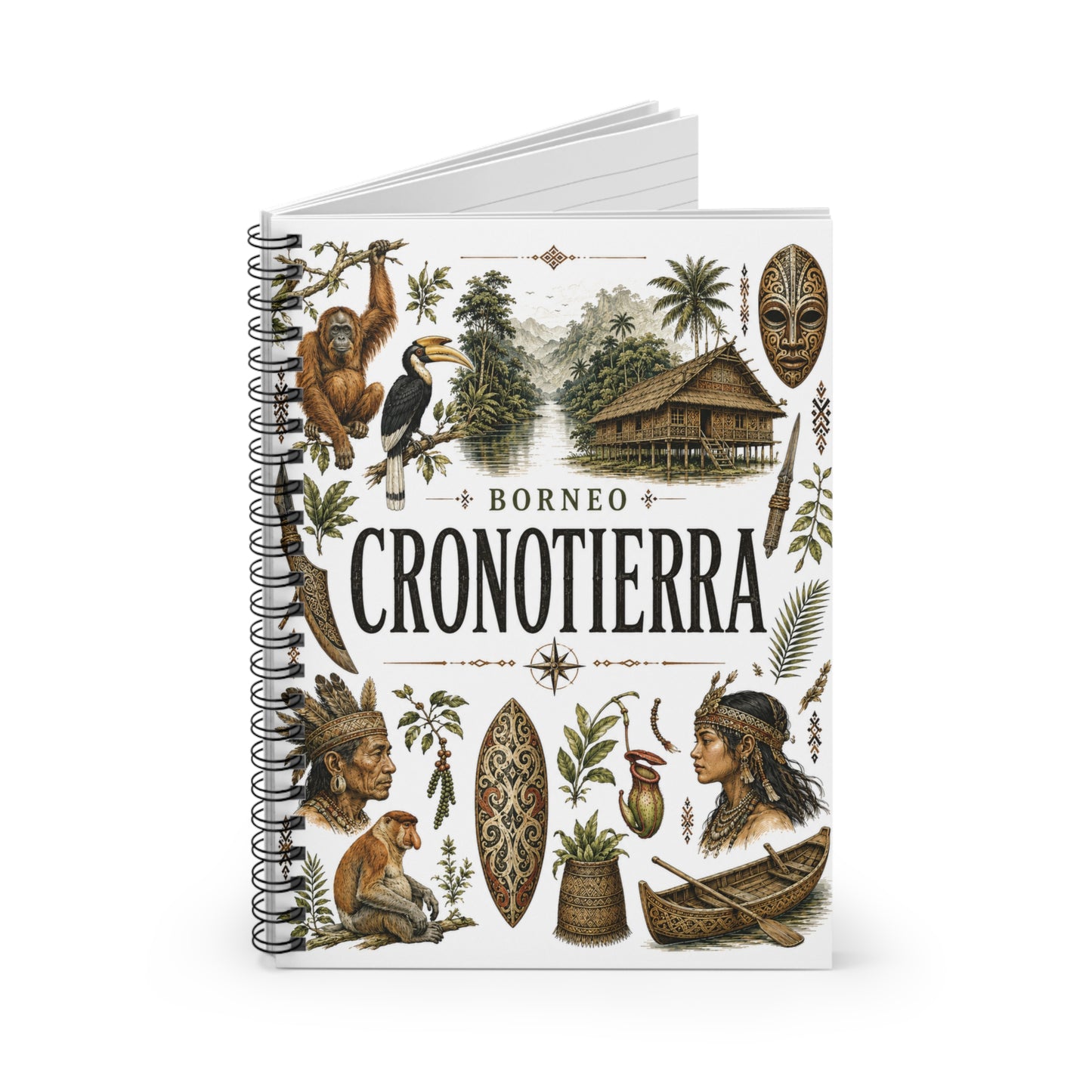 Cronotierra Borneo Expedition Spiral Notebook — Vintage Tropical Travel Journal