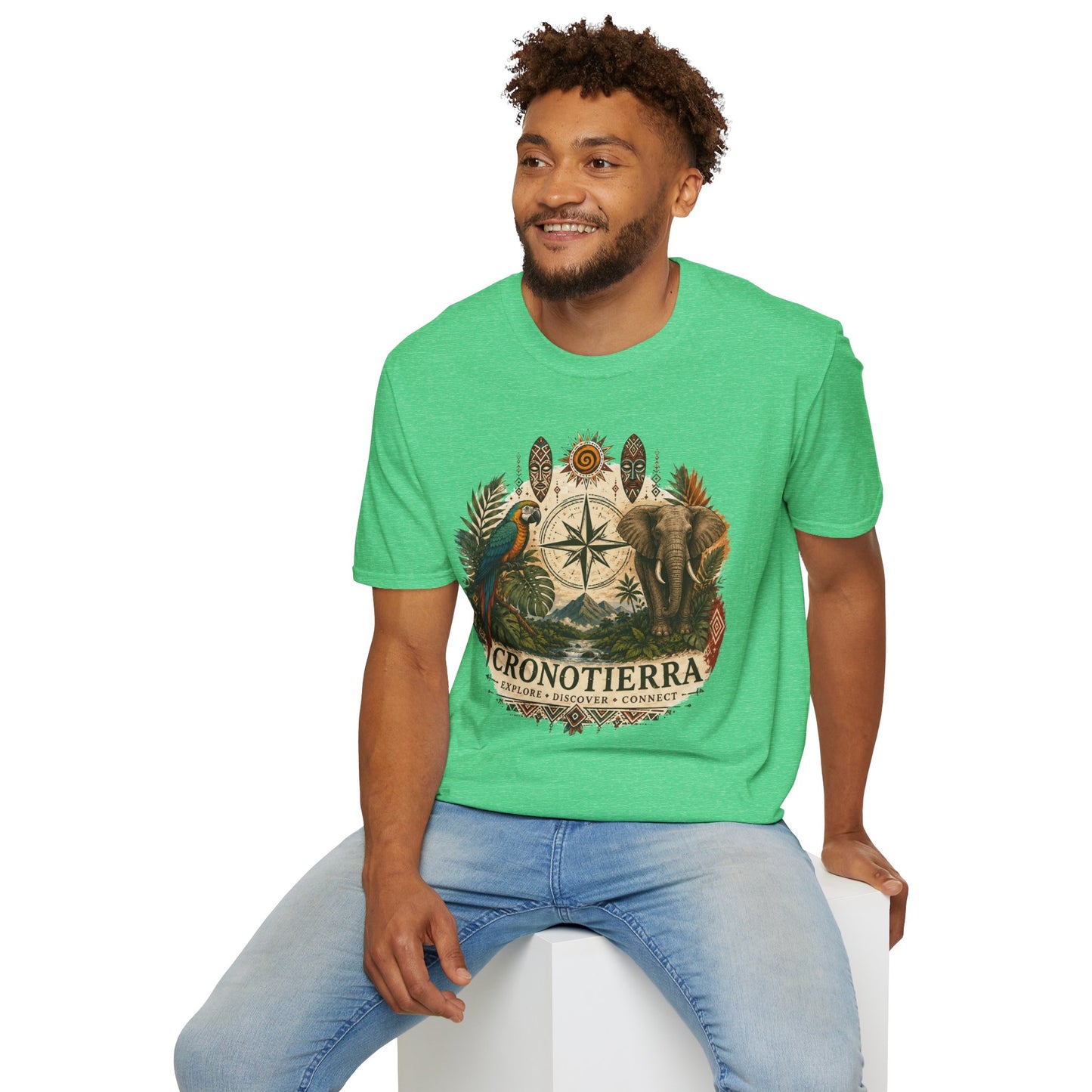 Safari Compass T‑Shirt — Vintage Elephant & Parrot Adventure Tee