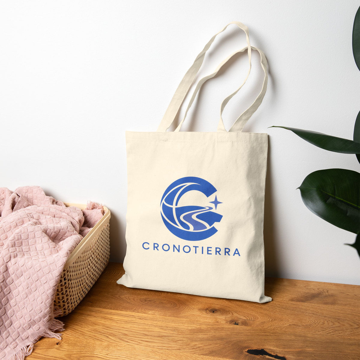 Cronotierra Blue Logo Tote Bag — Heavy Cotton Canvas Shopper