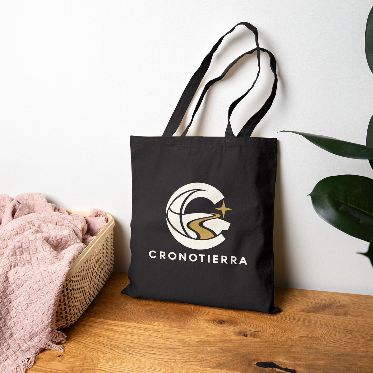 Cronotierra Black & White Logo Tote Bag — Heavy Cotton Canvas Shopper