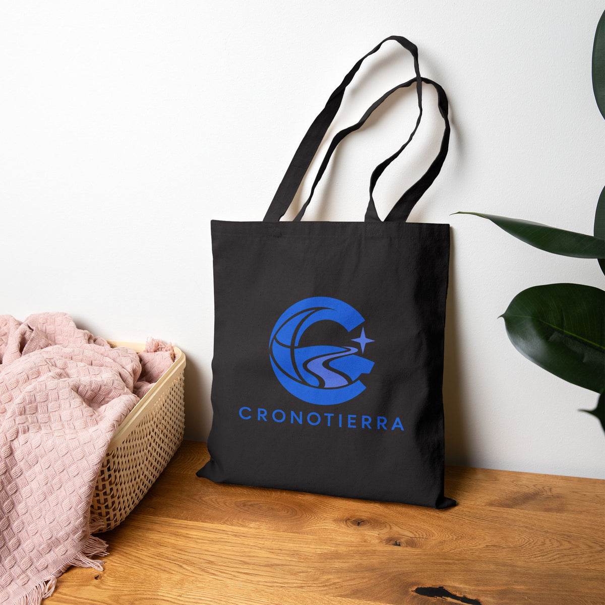Cronotierra Blue Logo Tote Bag — Heavy Cotton Canvas Shopper