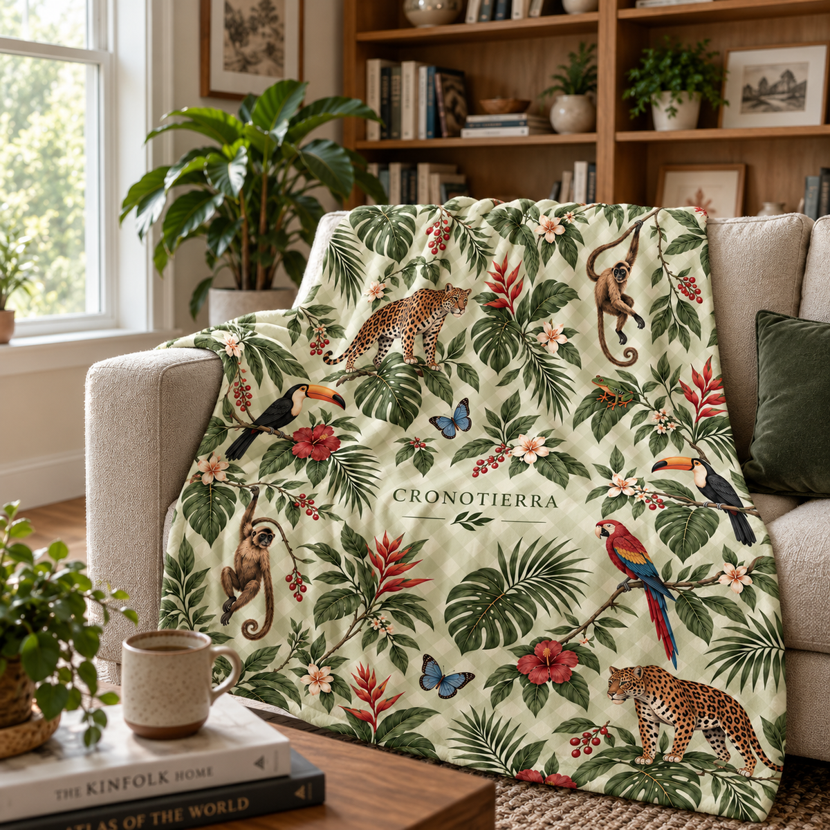 Cronotierra Amazon Rainforest Velveteen Microfiber Blanket | Tropical Wildlife Throw