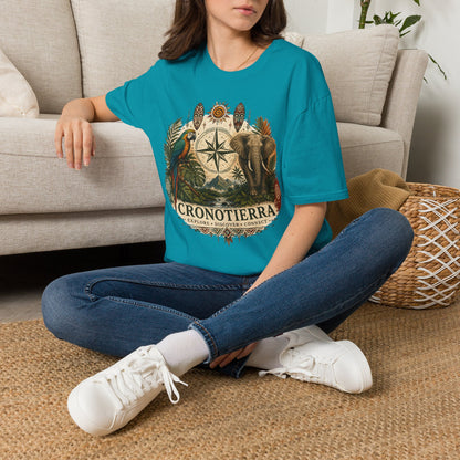 Camiseta Bússola Safári — Estampa Vintage de Elefante e Papagaio para Aventureiros