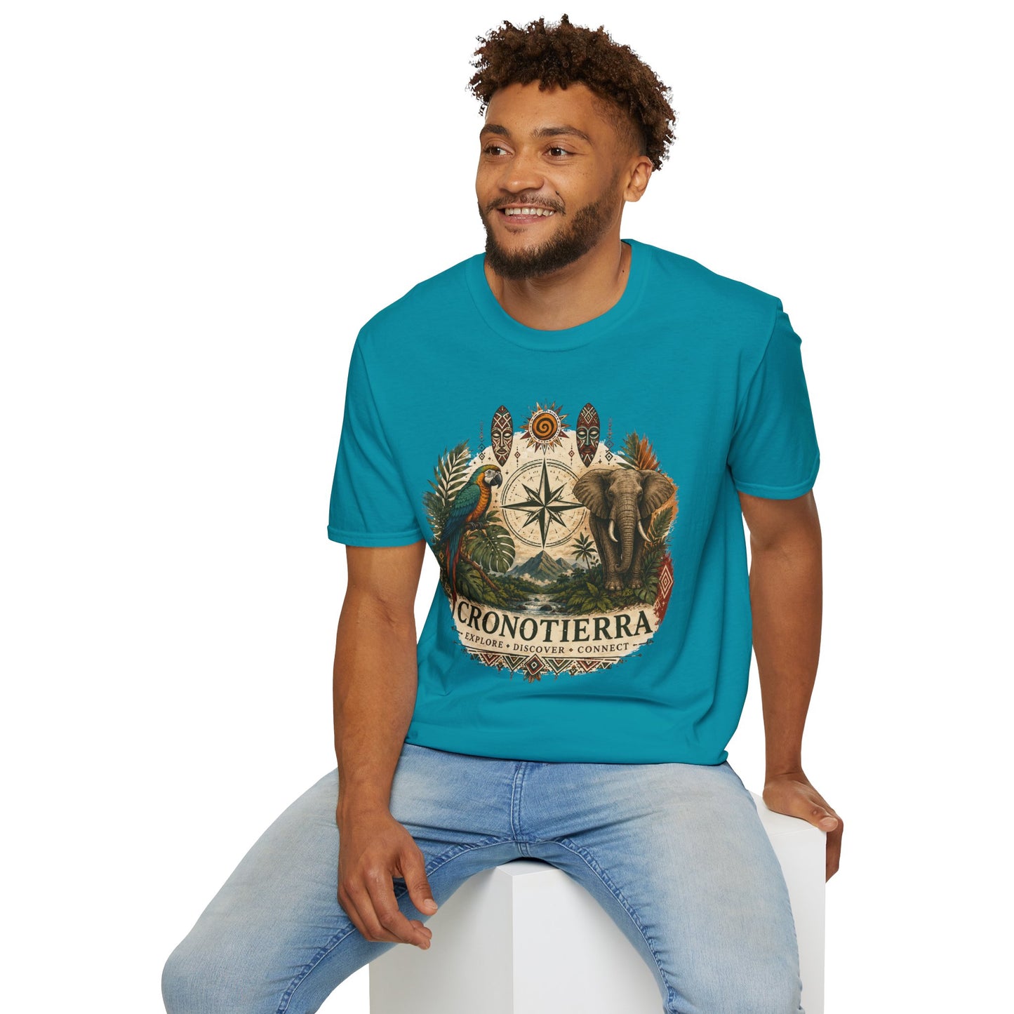 Safari Compass T‑Shirt — Vintage Elephant & Parrot Adventure Tee