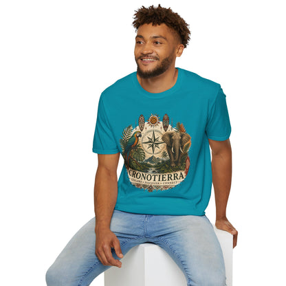 Camiseta Bússola Safári — Estampa Vintage de Elefante e Papagaio para Aventureiros