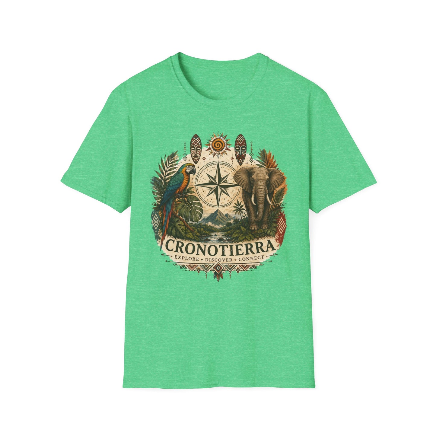 Safari Compass T‑Shirt — Vintage Elephant & Parrot Adventure Tee