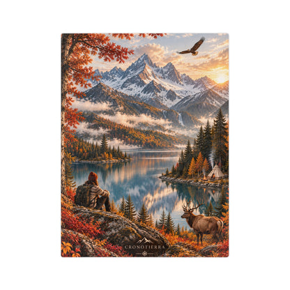 Cronotierra Autumn Mountain Retreat Velveteen Blanket — Lake & Wildlife Throw