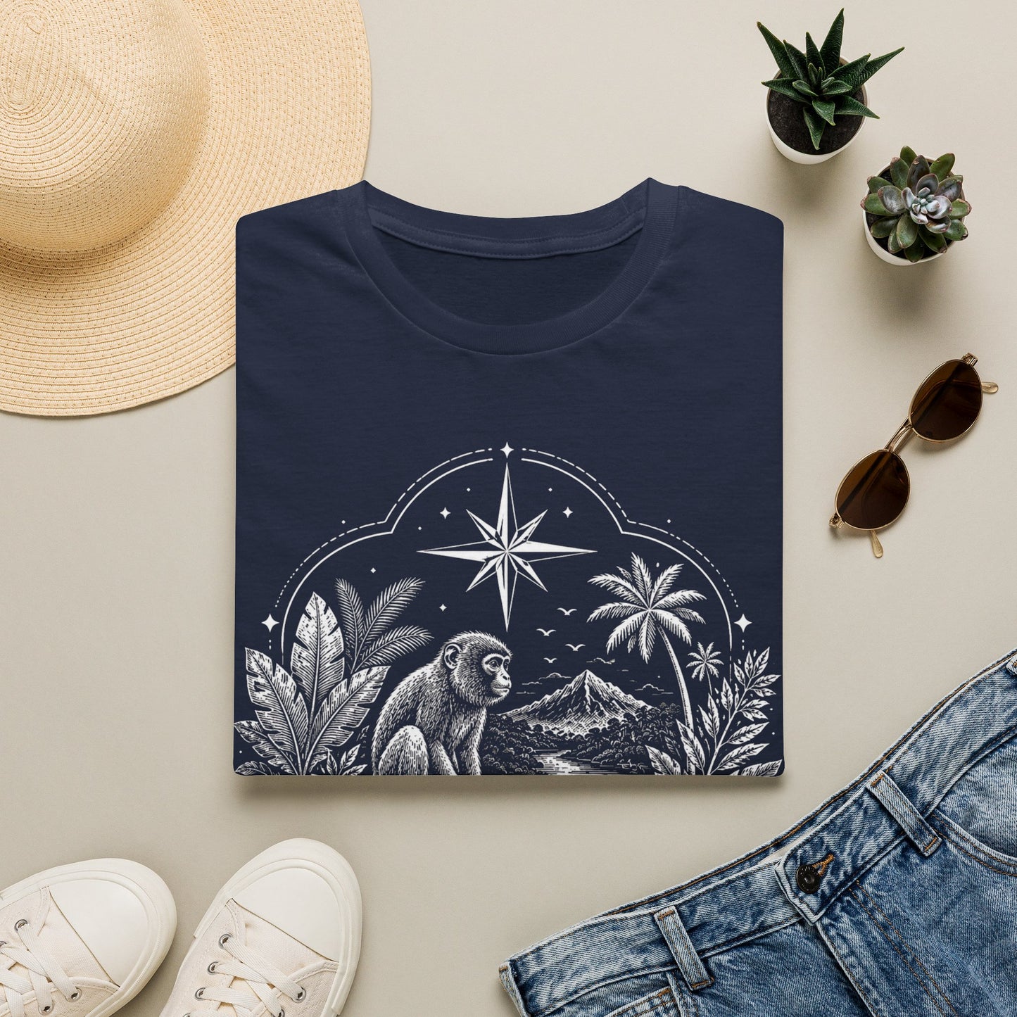 Adventure Monkey T-Shirt — 'Cronotierra' Vintage Jungle Compass Tee