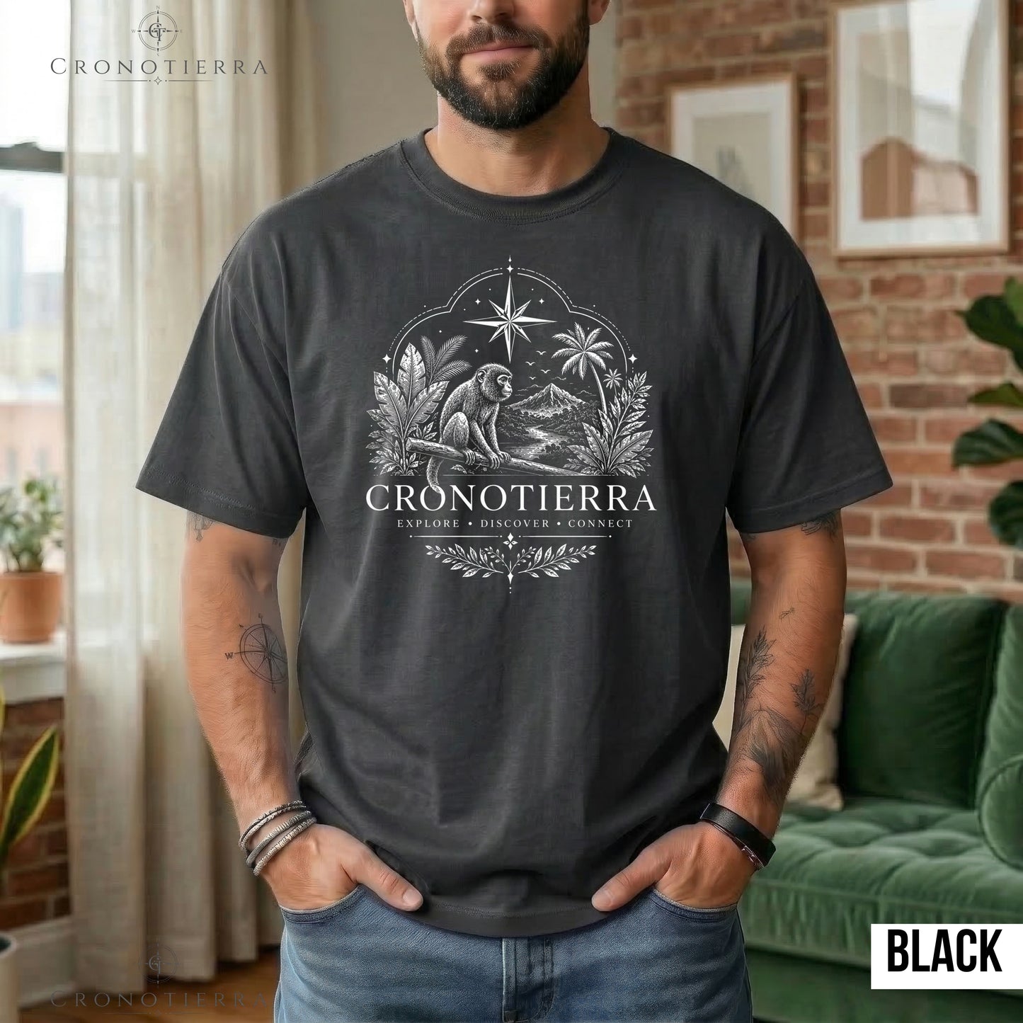 Adventure Monkey T-Shirt — 'Cronotierra' Vintage Jungle Compass Tee