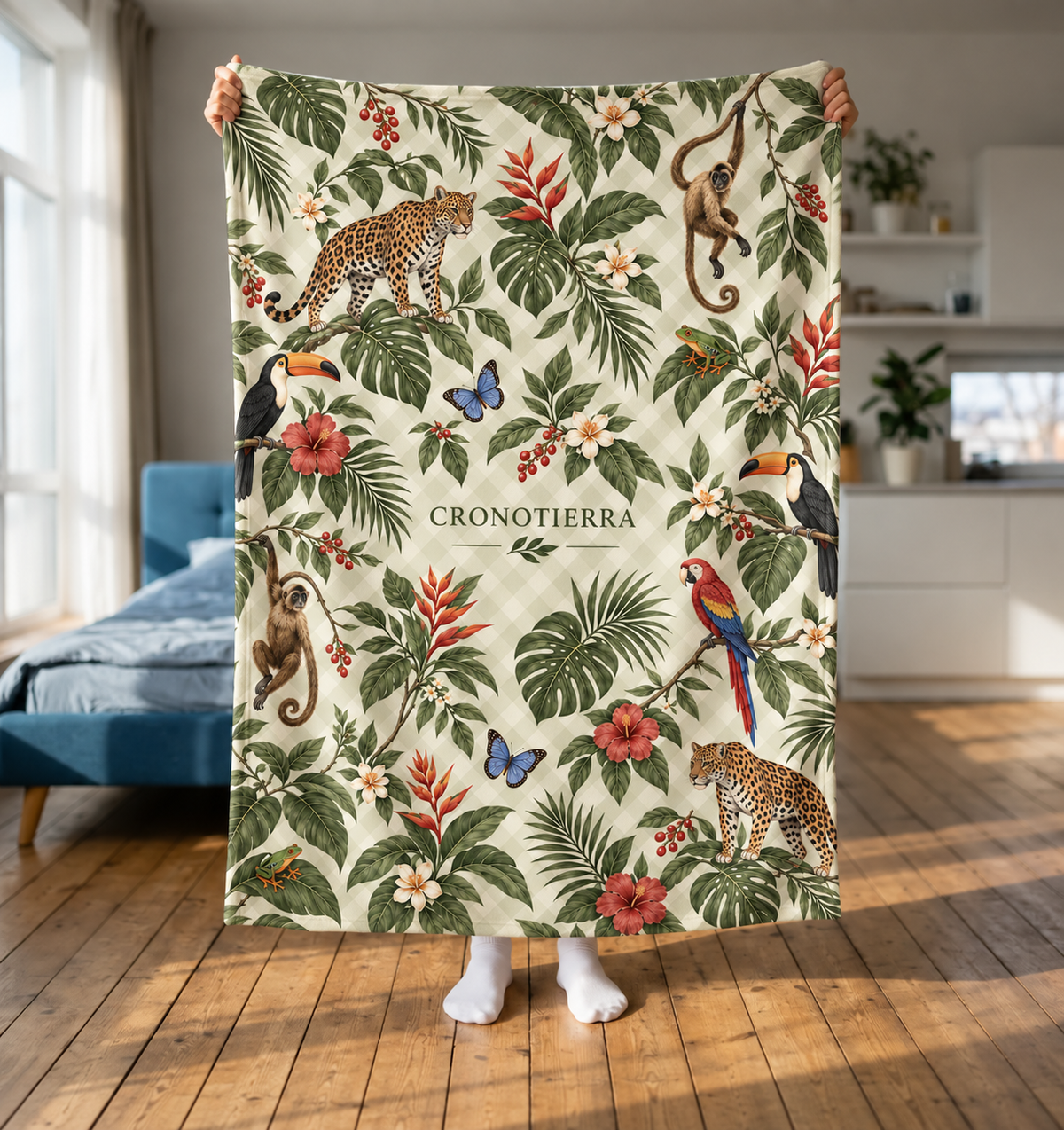 Cronotierra Amazon Rainforest Velveteen Microfiber Blanket | Tropical Wildlife Throw