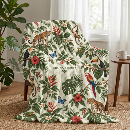 Cronotierra Amazon Rainforest Velveteen Microfiber Blanket | Tropical Wildlife Throw